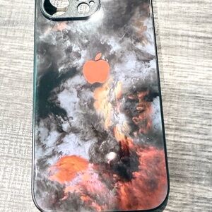 Apple iPhone Case - Black and Orange Swirl Design